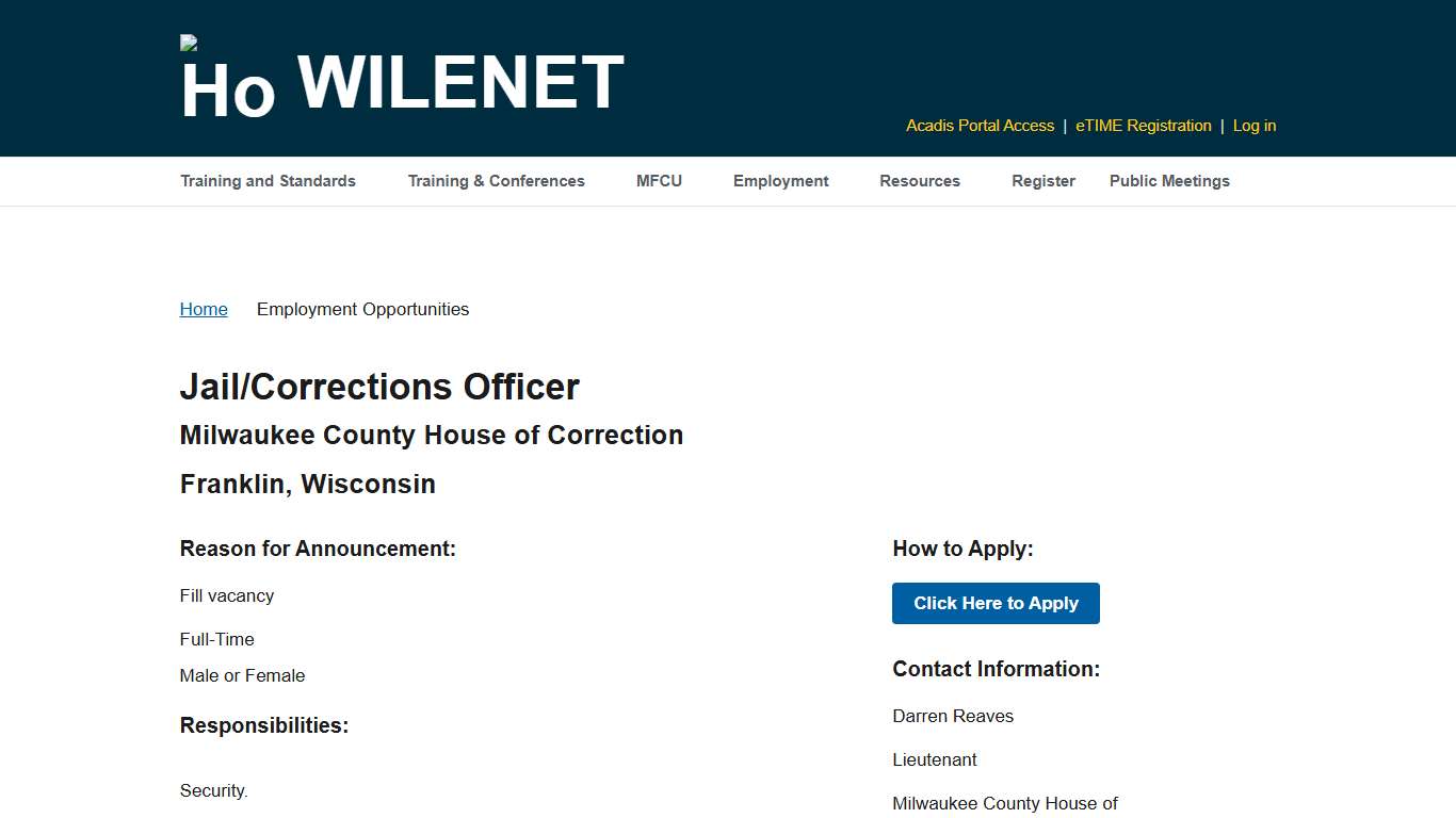 20328-Milwaukee County House of Correction-Jail/Corrections Officer | WILENET